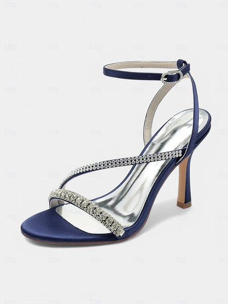 – Sophisticated Heels Strappy Champagne Satin Rhinestone FashionChic