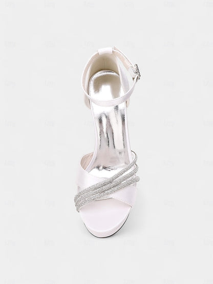 Platform Rhinestone Purple - Heel Sandals Satin Straps with High FashionChic