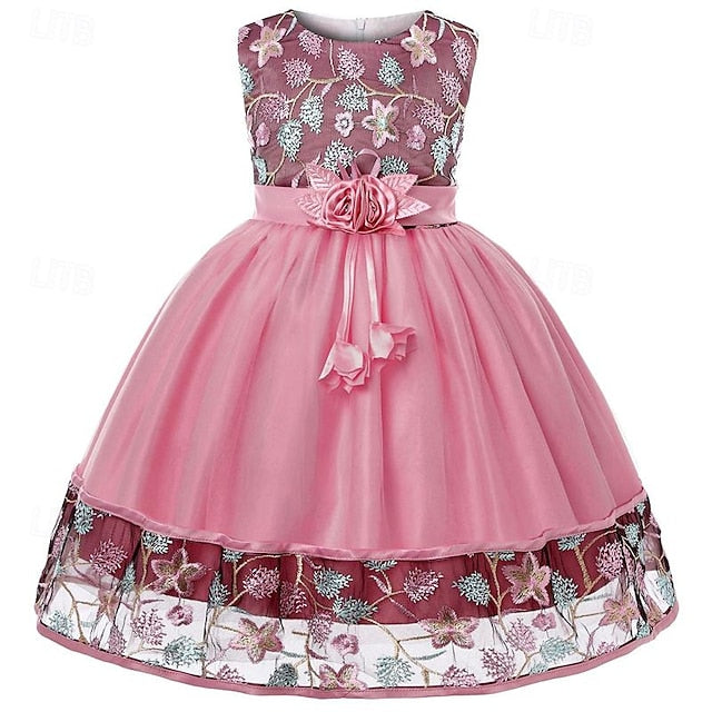 Dress Girls' Girl Flower Party Sleeveless 3D FashionChic