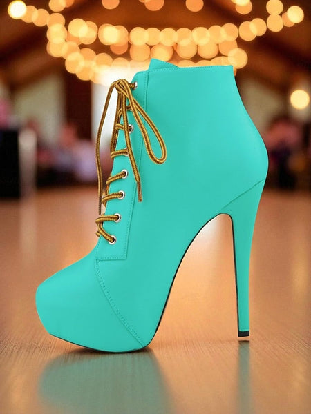 Beige Platform Ankle Lace-Up - Faux Women's Boots Leather FashionChic