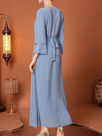 A-Line Floor Length Mother of Elegant Bride the Neck V Dress FashionChic