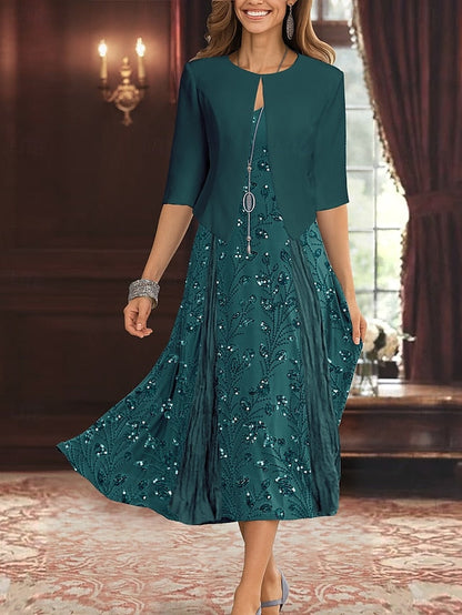 A-Line Bride Two of Piece Elegant the Mother Simple Dress FashionChic