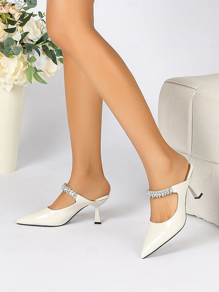 Slip-On Women's Heeled Embellished Pointed-Toe Rhinestone FashionChic