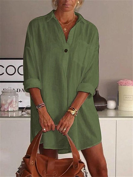 Women's Mini Dress Cotton Blend White Dress Shirt Dress