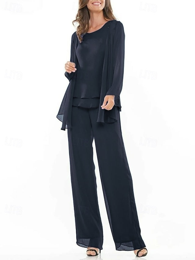 Crew Dress Mother Bride Elegant the Piece Neck 3 of Pantsuit FashionChic