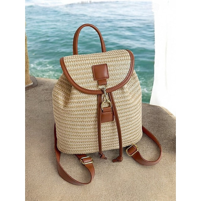 Straw Rattan Women with Bag Woven – Boho for Backpack Travel FashionChic