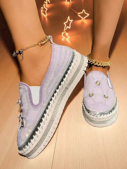 with Slip-On Rhinestone Red Women's Platform Sneakers Studs FashionChic