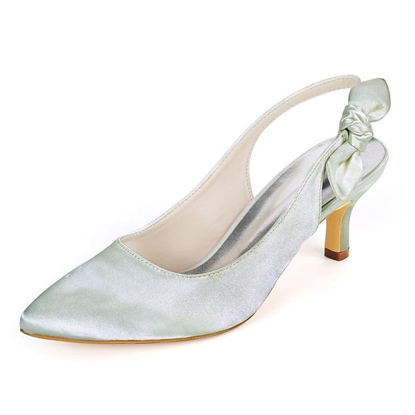 Tie Heels White with Pointed for - Toe Women Slingback Bow FashionChic