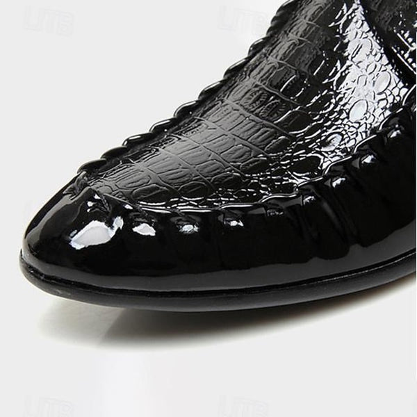 Shoes Dress Black Crocodile Faux Patent Leather - Men's FashionChic