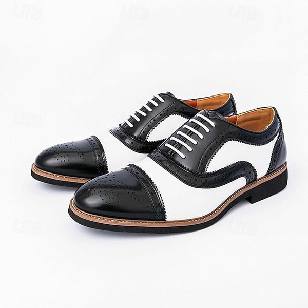 Men's Classic with Brogue Brown Oxford White Shoes and FashionChic