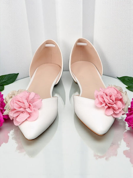 White Flats and Women's Beige Flower Wedding with Pink FashionChic
