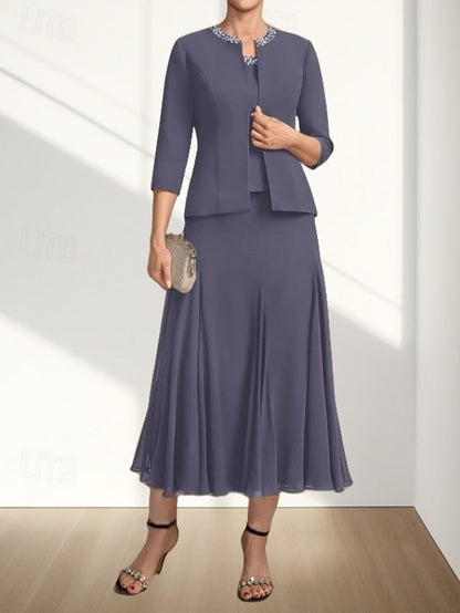 Two Mother Elegant the Wedding Guest Dress Piece A-Line Bride of FashionChic