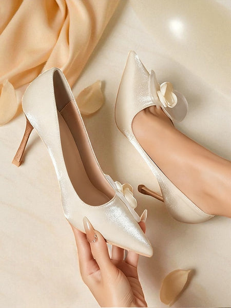 Heels - Pointed Wedding Women's Satin Floral Ivory Elegant FashionChic