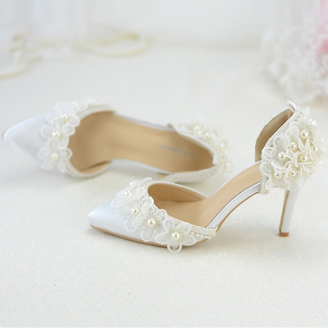 Wedding Platform White with Lace Floral Heels Women's FashionChic