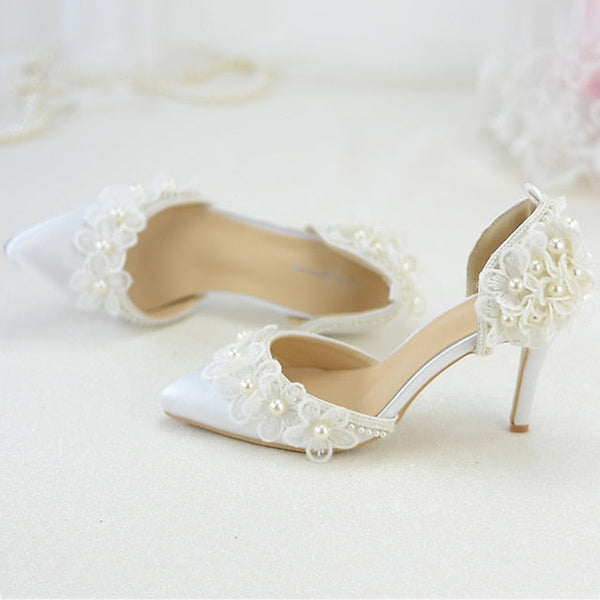 Wedding Platform White with Lace Floral Heels Women's FashionChic