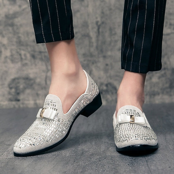 – Strap Loafers Prom and Elegant Woven Silver Men's Monk FashionChic