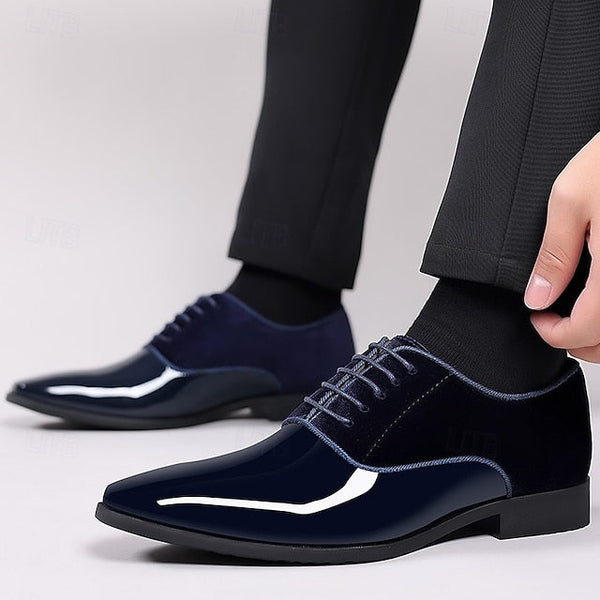 Patent Leather Dress with Navy Oxford Shoes Men's Blue FashionChic