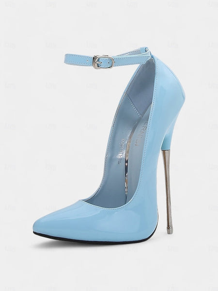 with Red Women's Patent Heels Ankle Stiletto Leather Strap FashionChic