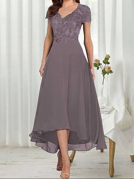 A-Line Mother of Neck Bride Simple the Dress V Elegant FashionChic