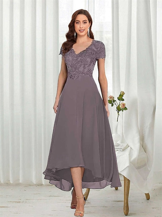 Elegant of Neck Simple V Dress the A-Line Bride Mother FashionChic