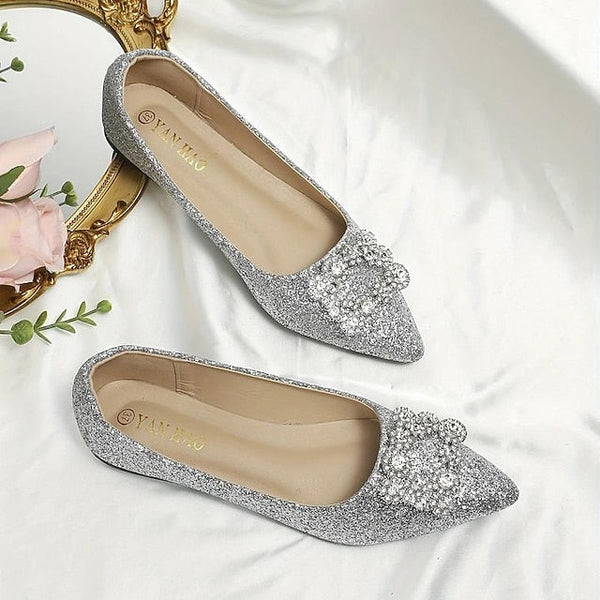 Rhinestone Silver Glitter Flats Embellished with Women's FashionChic