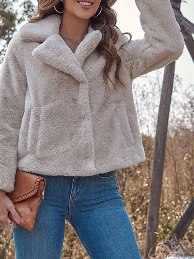 Coat Pocket Comfortable Teddy Fur Warm Faux Women's FashionChic