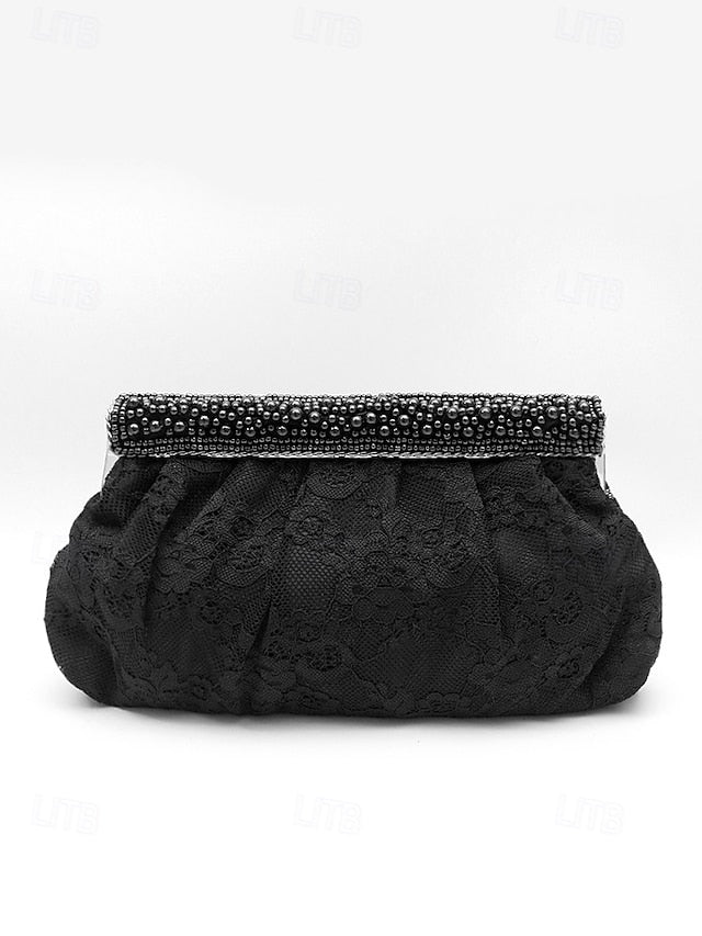 Beaded Black Women's with Bag Lace Clutch Elegant Evening FashionChic