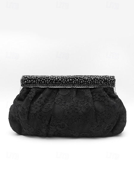 Beaded Black Women's with Bag Lace Clutch Elegant Evening FashionChic