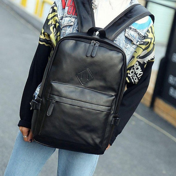 with Leather Backpack Black Faux Front Zipper Men's Pocket FashionChic
