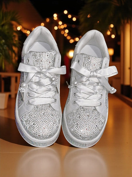 Lace-Up Women's Glamorous - Rhinestone Sneakers Sparkly FashionChic