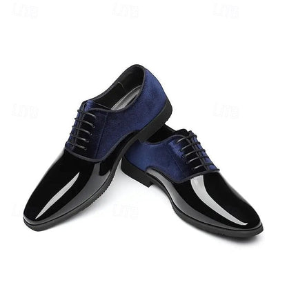 Finish Velvet with Blue Men's White Shoes Dress Glossy and FashionChic