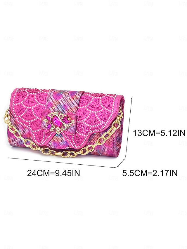 Clutch Women's Gold Matching Slingback and Heels Rhinestone FashionChic