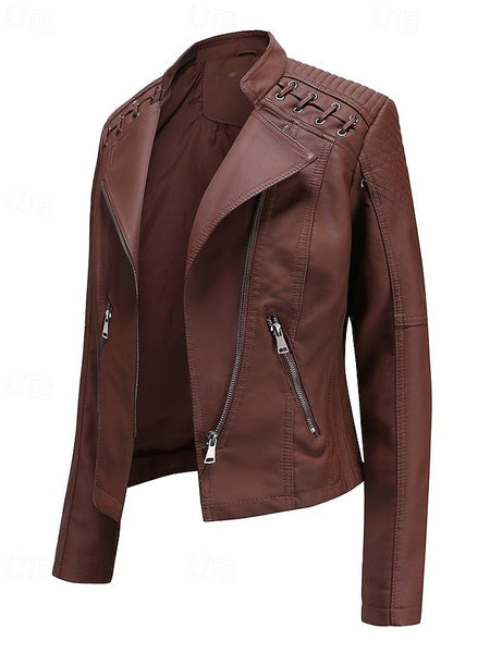 Women's Pocket Jacket Zipper Faux Leather Comfortable FashionChic