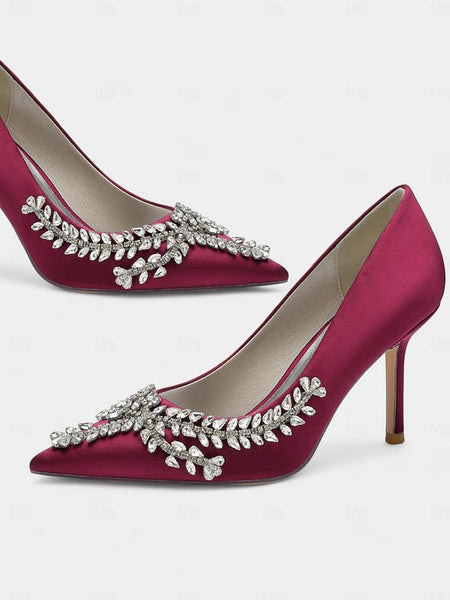 Stiletto Satin Heels – Women's Rhinestone-Embellished FashionChic