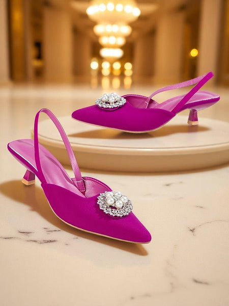 Pumps Satin with and Blue Women's Pearl Slingback FashionChic