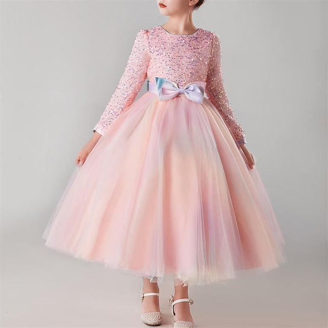 Flower Girl Girls' Solid Kids Dress Color Long Party FashionChic