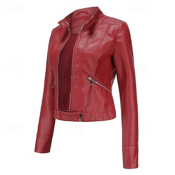 Women's Leather Faux Jacket Pocket Zipper Comfortable FashionChic