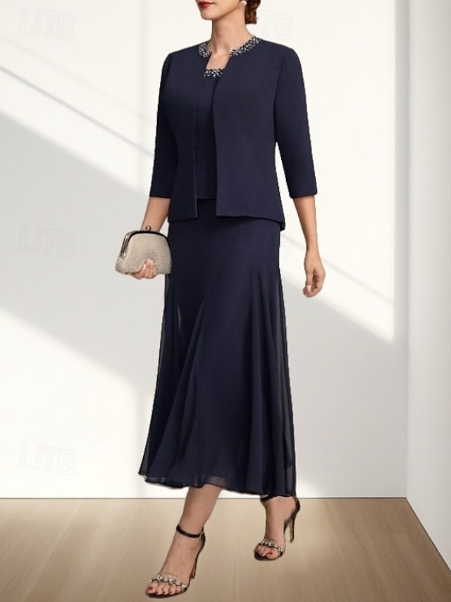 Two Mother Elegant the Wedding Guest Dress Piece A-Line Bride of FashionChic