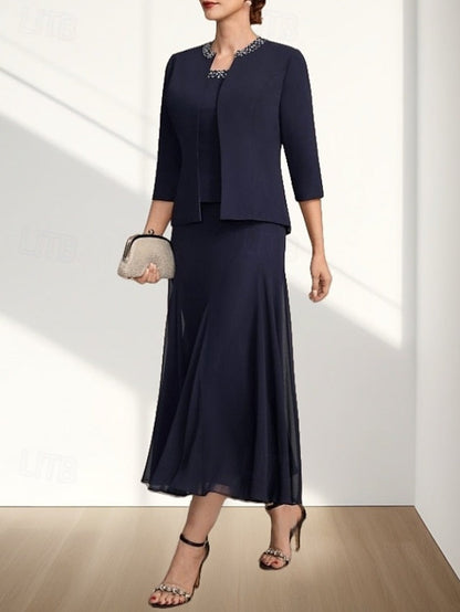 Two Mother Elegant the Wedding Guest Dress Piece A-Line Bride of FashionChic