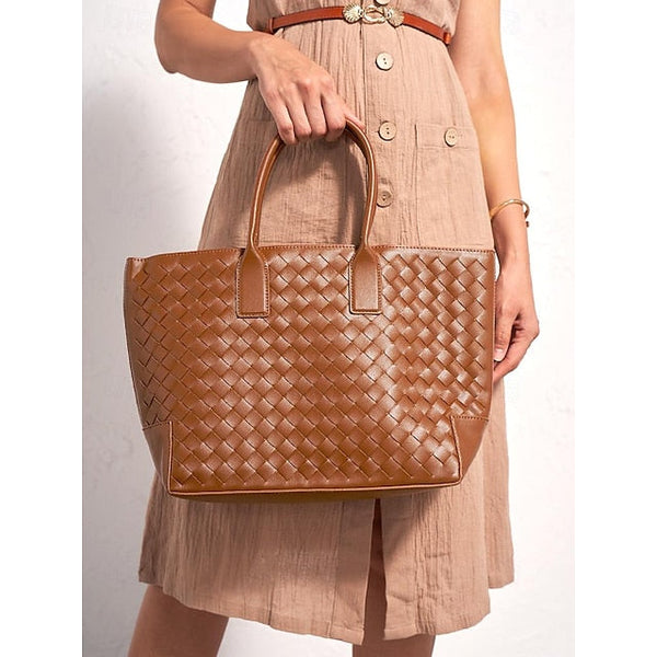 Tote Brown Woven and Women's Leather Bag Stylish – FashionChic