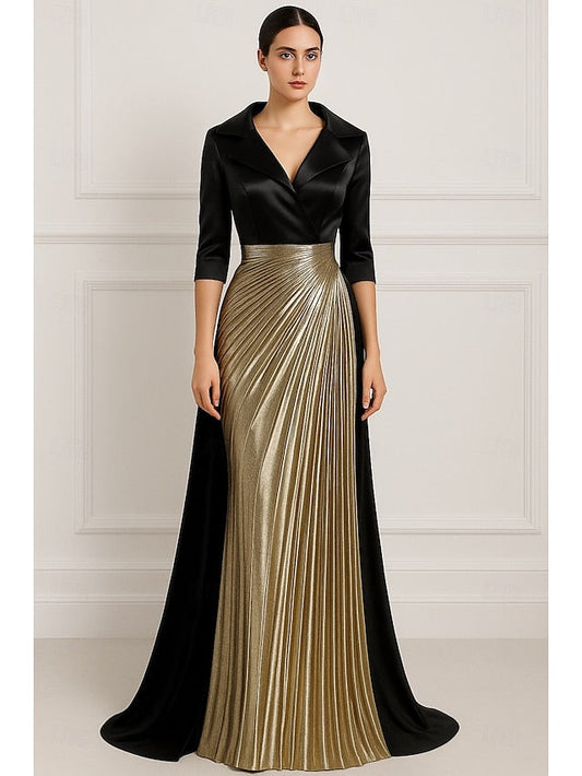 Gold A-Line Evening Wedding Elegant Dress Gown Formal Black FashionChic