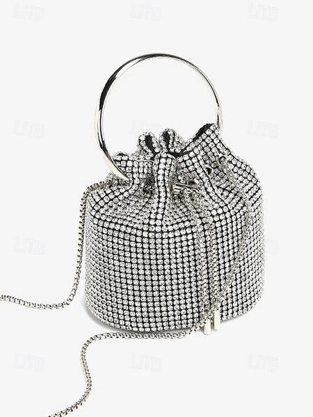Metal Silver Sparkling Rhinestone Bag with Women's Bucket FashionChic
