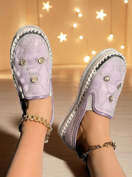 with Slip-On Rhinestone Red Women's Platform Sneakers Studs FashionChic