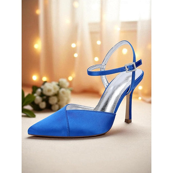 Women's Green - Ankle Strap Heels Satin with Stiletto FashionChic