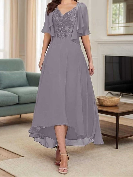 A-Line Mother of Neck Bride Simple the Dress V Elegant FashionChic