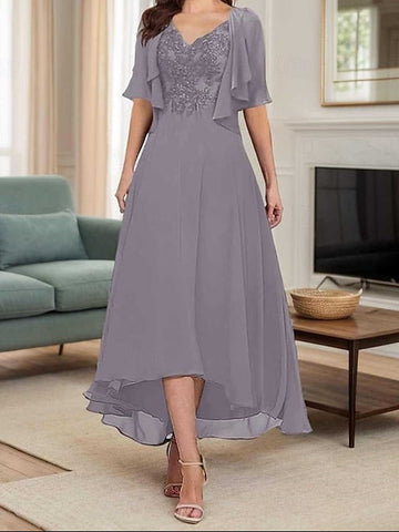 A-Line Mother of Neck Bride Simple the Dress V Elegant FashionChic