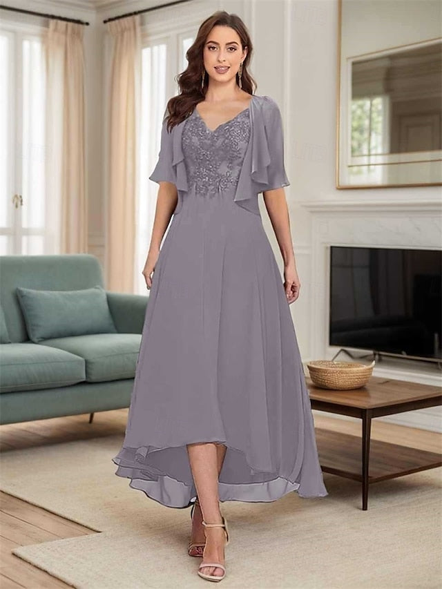Elegant of Neck Simple V Dress the A-Line Bride Mother FashionChic