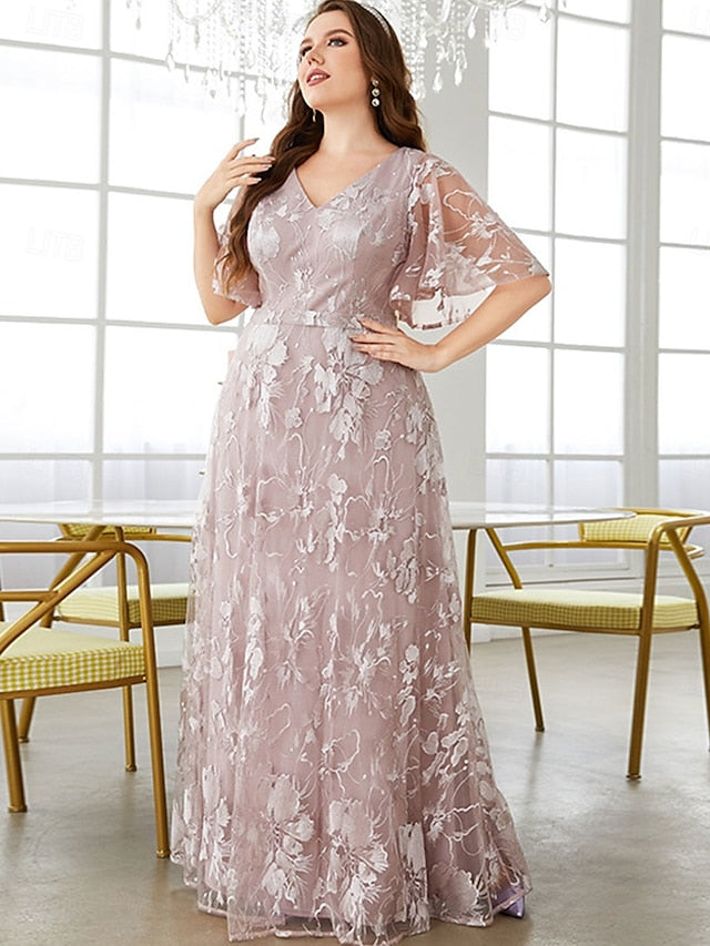 Curve Bride Size V Dress Mother the Neck Elegant Plus of FashionChic