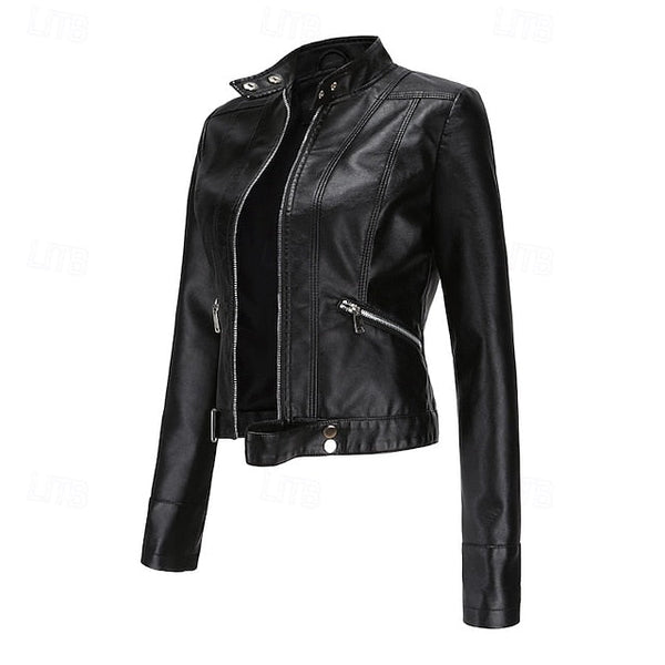 Women's Leather Faux Jacket Pocket Zipper Comfortable FashionChic