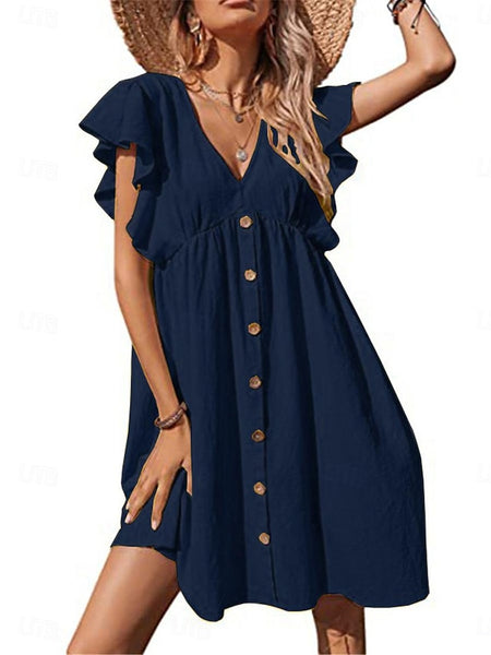 Women's Mini Dress Cotton Blend Summer Dress Plain Dress
